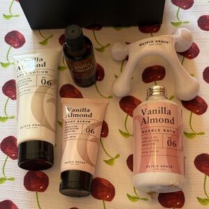 Olivia Grace Vanilla Almond Skincare Set - Cream and Brown